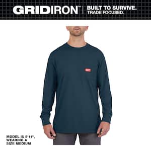 Men's 2X-Large Blue GRIDIRON Cotton/Polyester Long-Sleeve Pocket T-Shirt
