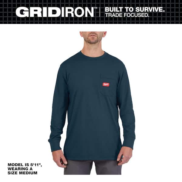 Milwaukee Men's 3X-Large Blue GRIDIRON Cotton/Polyester Long-Sleeve Pocket T-Shirt