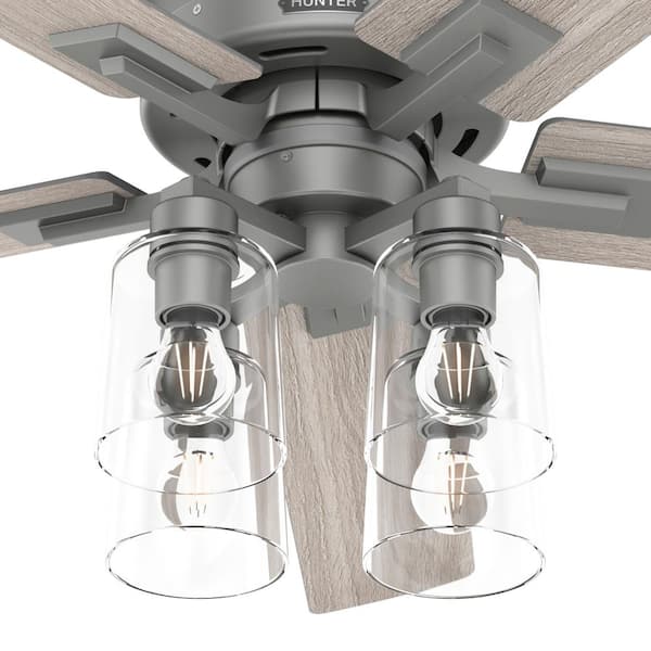 Hunter - Hunter 52 in. Techne Wi-Fi HunterExpress Matte Silver Smart Ceiling Fan with LED Light Kit and Handheld Remote
