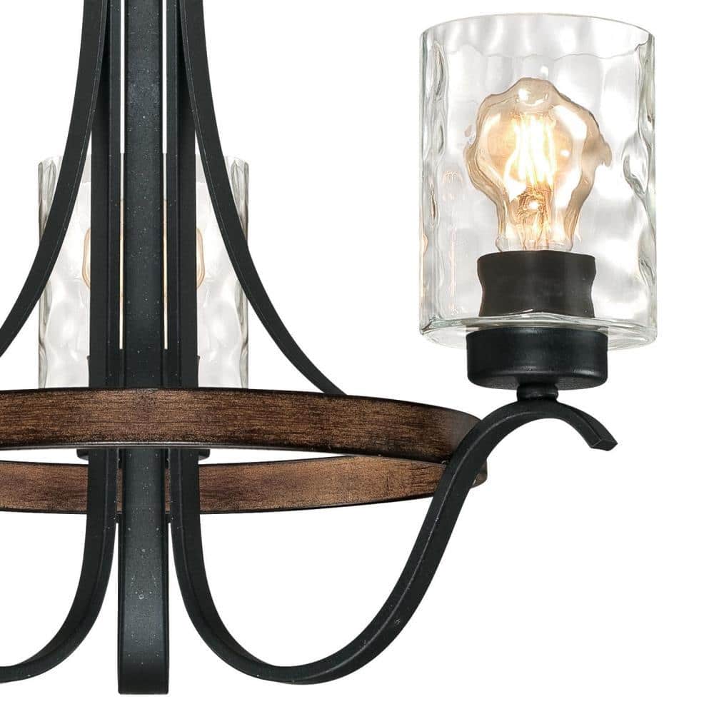 Barnwell Mini Three-Light Chandelier in Nickel and Barnwood