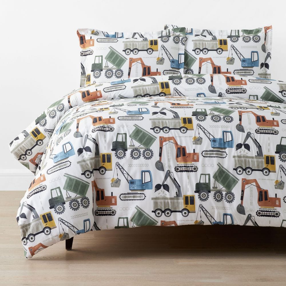 Company Kids White Multi Construction Builders Organic Cotton Percale Twin/Twin XL Duvet Cover Set price history on PriceWatchPro
