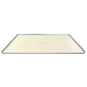 Zero Threshold 51 in. L x 40 in. W Customizable Threshold Alcove Shower Pan Base with Center Drain in Biscuit