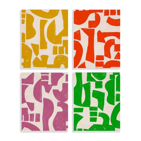 Stupell Industries Contemporary Shapes Collage by June Erica Vess 4-Pieces Unframed Abstract Graphic Art Print 14 in. x 11 in.