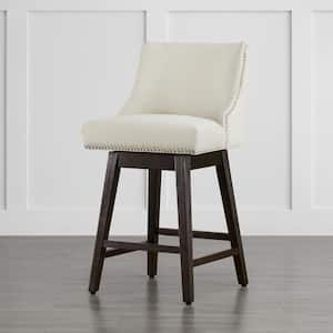 Martin 26 in. Beige Solid Wood Frame Swivel Counter Height Bar Stool with Back and Fabric Seat