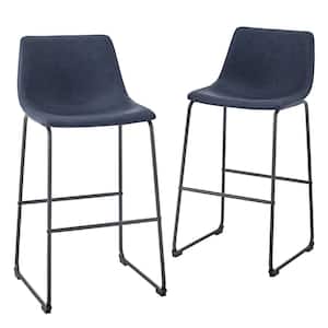29-3/8 in. Navy Blue Faux Leather Bar Stools (Set of 2)