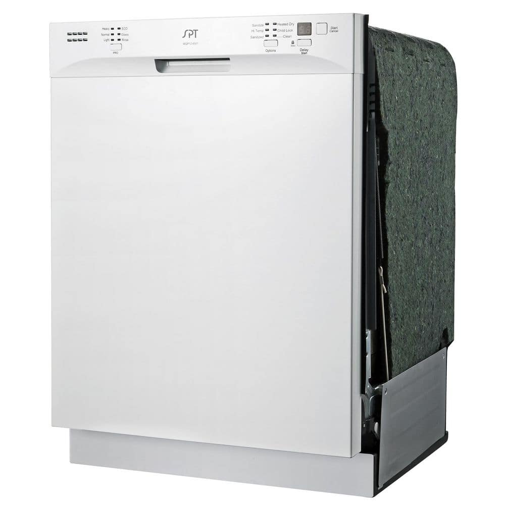 24 in. White Front Control Smart Dishwasher Digital 120-volt Stainless Steel Tub with Steam Cleaning