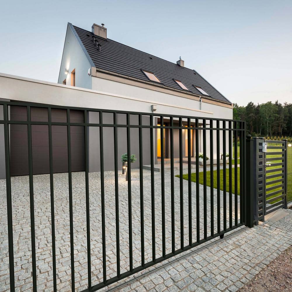 Madrid Black Steel Sliding Driveway Gate with Arched Top