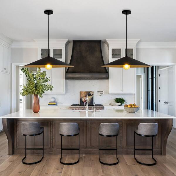 HUOKU PCover 1-Light 25.6 in.W Black Pendant Light Industrial