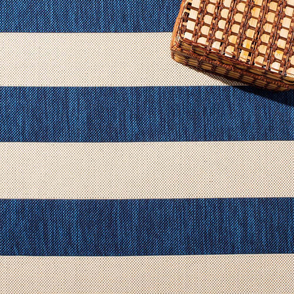 Blue Rectangular Stain-Resistant Synthetic Outdoor Rug