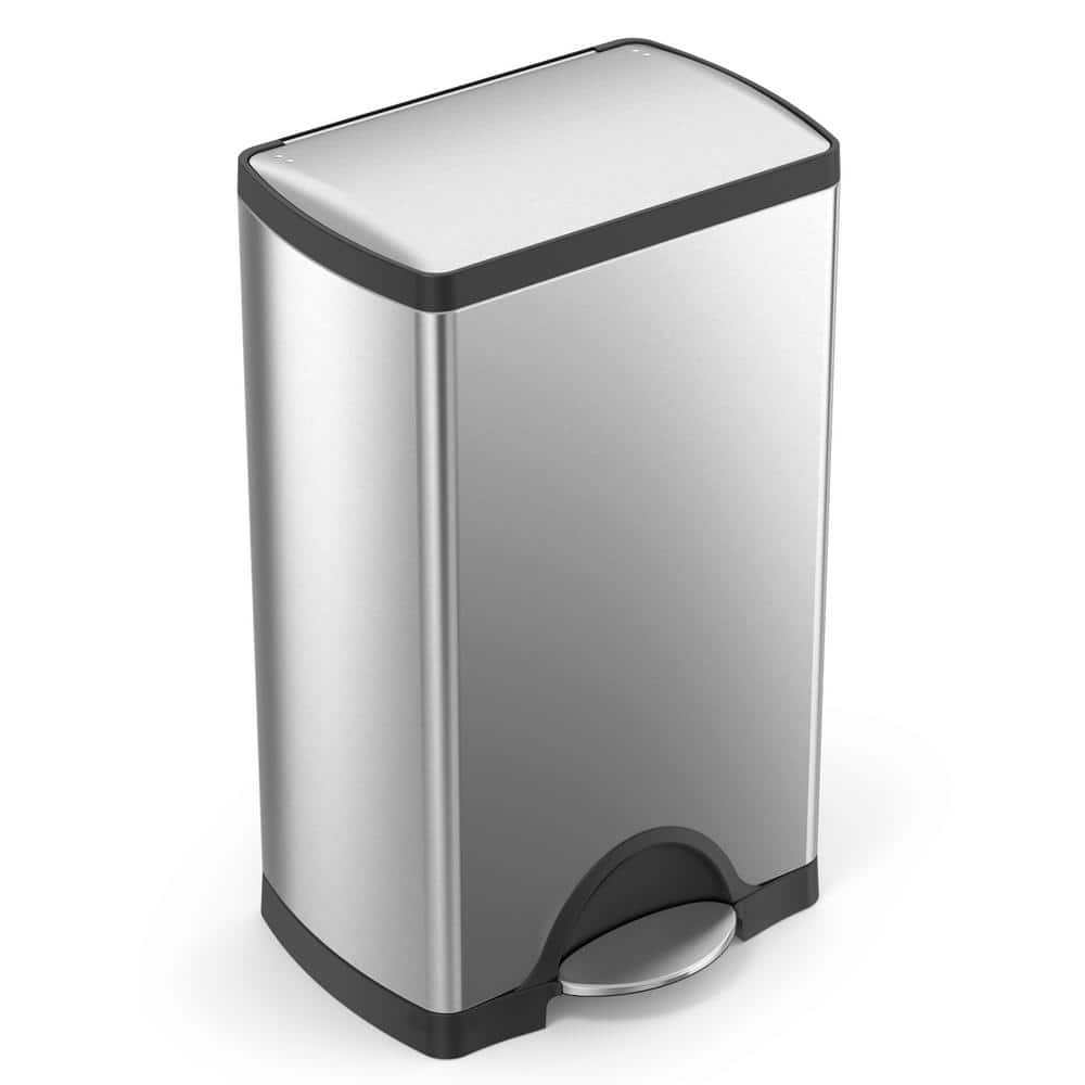 Brushed Stainless Steel 10 Gallon Rectangular Step Trash Can