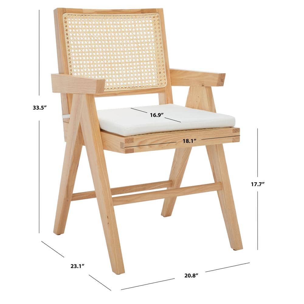 Colette 23" Natural Ash Wood & Rattan Armchair with White Cushion