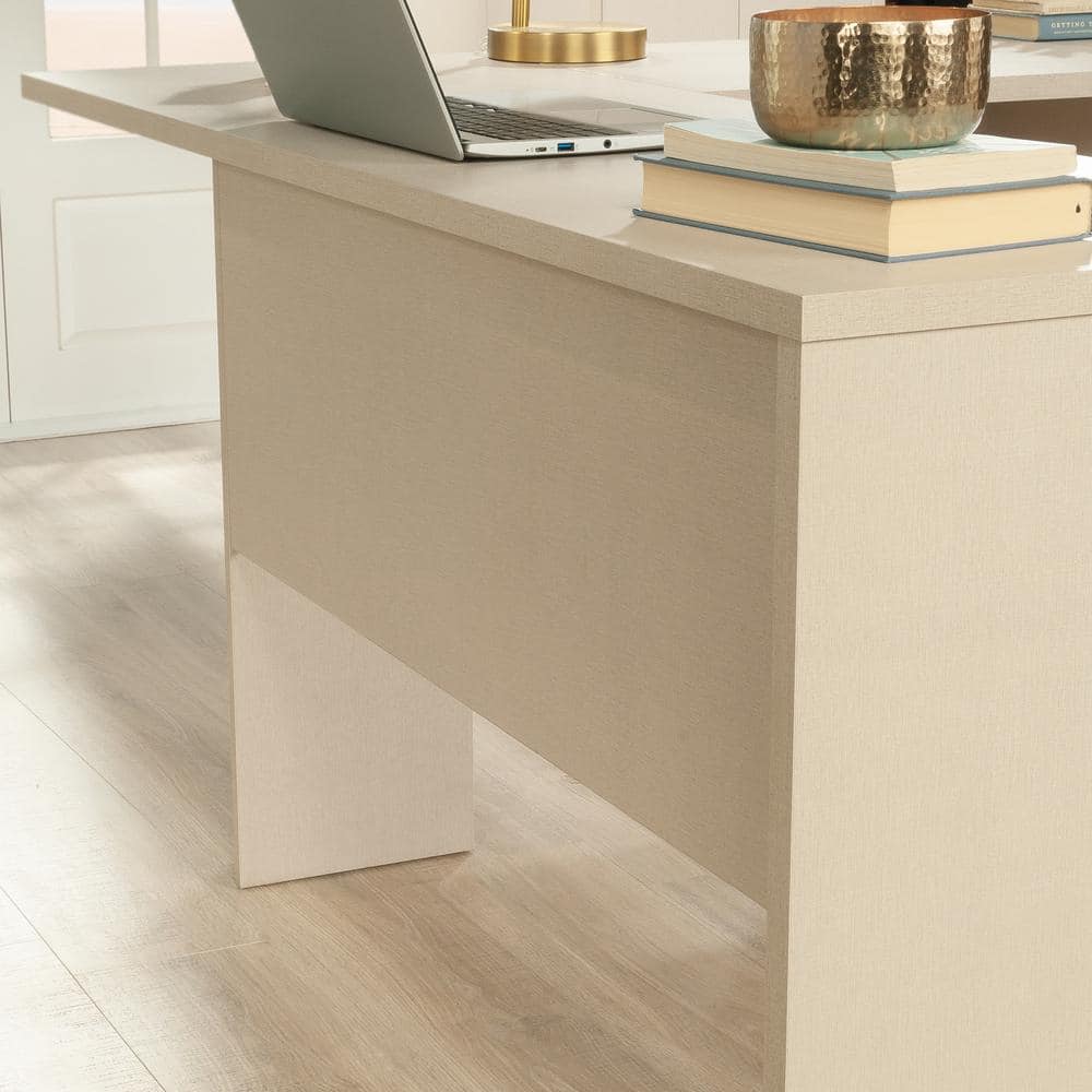 White Wood L-Shaped Corner Desk with Drawer and Filing Cabinet