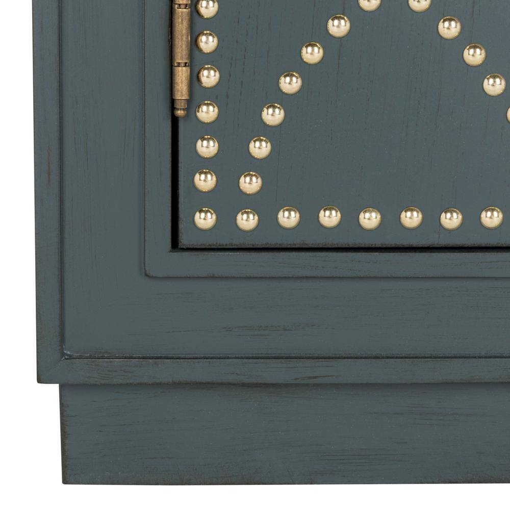 Steel Teal and Gold 2-Door Accent Cabinet with Mirror Panels