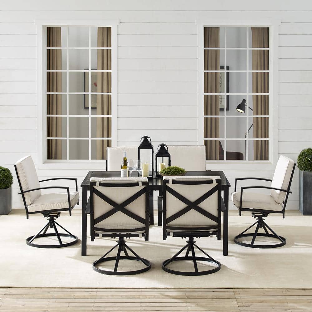 Kaplan 7-Piece Black and Oatmeal Steel Outdoor Dining Set
