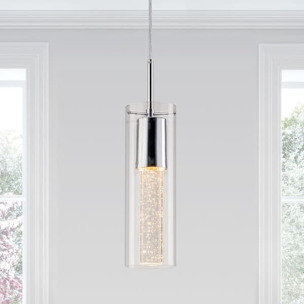 Simpol Home Modern 1-light Pendant Lights, Chromed Finished Pendant Lighting, Chandeliers with Bubble Glass for Kitchen Island