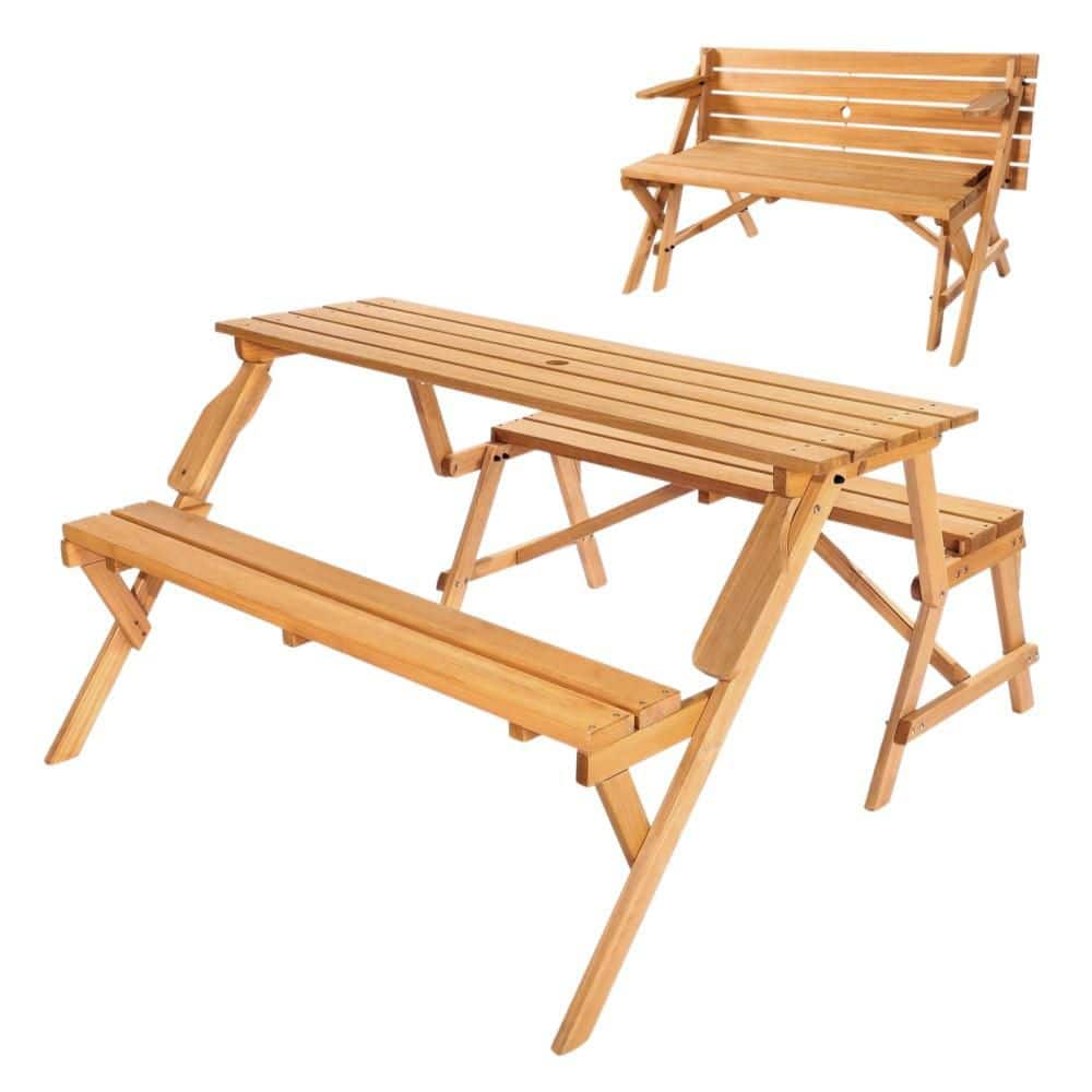 53.15 in. W Brown Rectangle Wood Picnic Tables with Umbrella Hole for Garden, Backyard, Porch, Portable, Foldable price history on PriceWatchPro