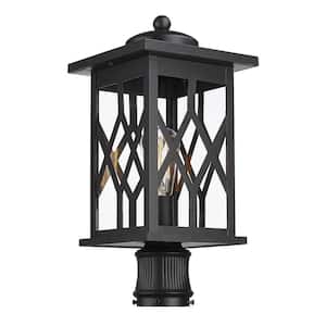 1-Light Black Metal Waterproof Hardwired Outdoor Post Light Set with No Bulbs Included