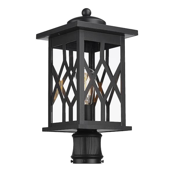 1-Light Black Metal Waterproof Hardwired Outdoor Post Light Set with No Bulbs Included