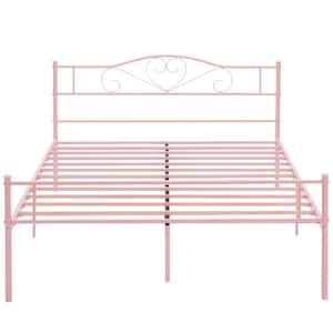 Queen Bed Frame, Pink Platform Bed No Box Spring Needed, Heavy Duty Steel Slats Support Bed