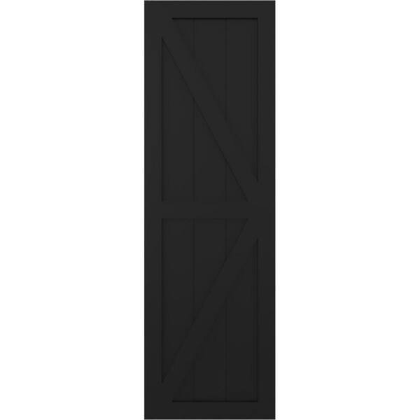 Ekena Millwork 12 in. x 25 in. PVC Two Equal Panel Farmhouse Fixed Mount Board and Batten Shutters with Z-Bar in Black (Per Pair)