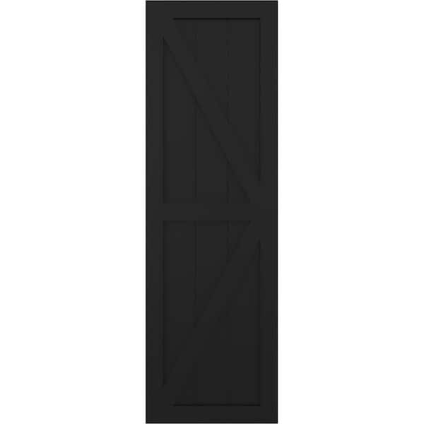 Ekena Millwork 12 in. x 45 in. True Fit PVC 2-Equal Panel Farmhouse Fixed Mount with Z-Bar Board and Batten Shutters Black