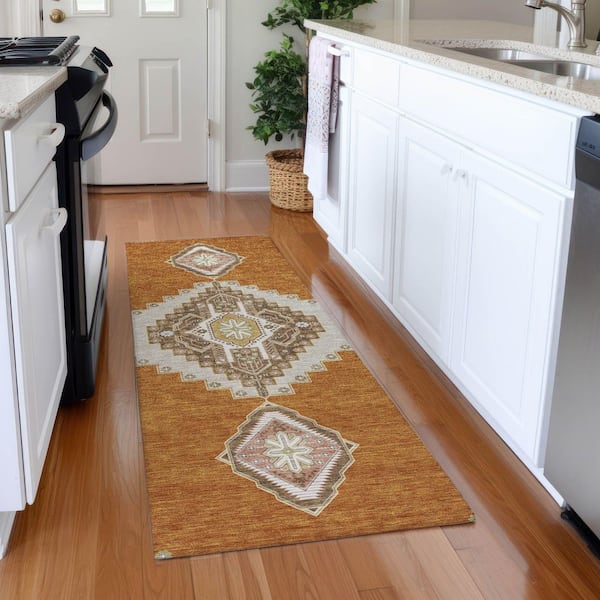 Mayfield Premium Machine Washable Abstract AMF1014 Copper 2 ft. 3 in. x 7 ft. 6 in. Runner Rug