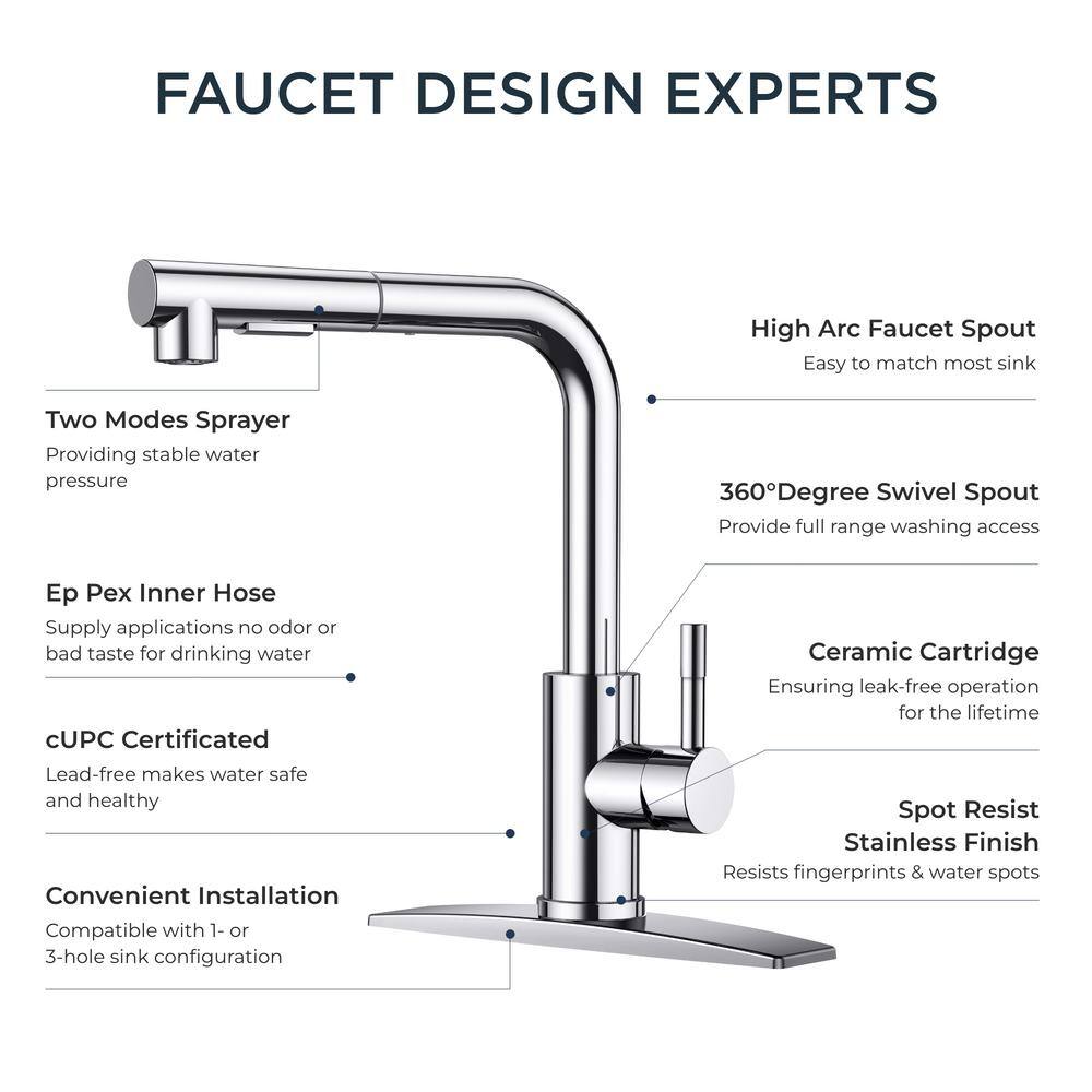 Chrome Pull-Down Kitchen Faucet with Ceramic Valve