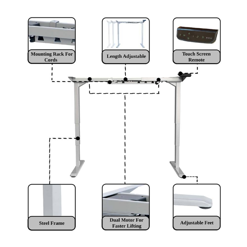 Black 50'' Electric Height Adjustable Desk Frame with Dual Motor