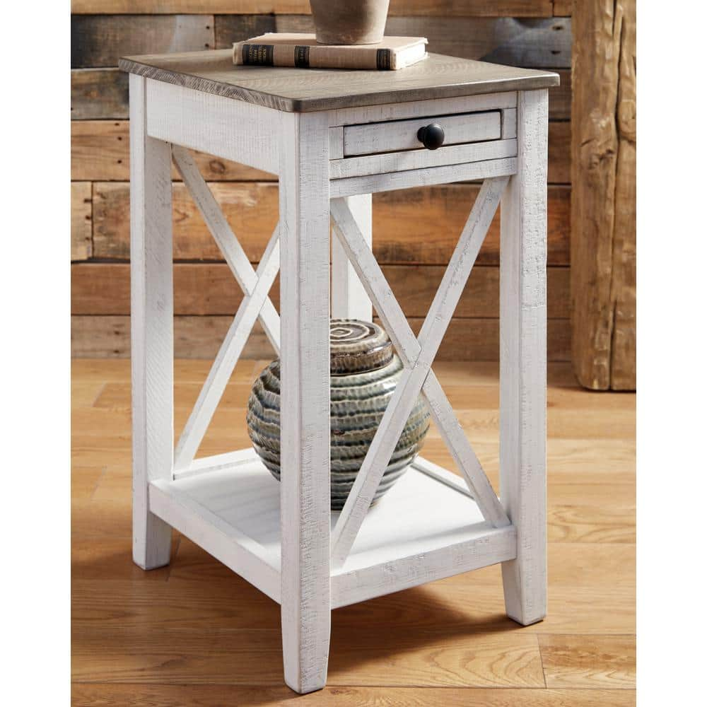 UPC 024052787948 product image for Adalane 14 in. White/Gray Rectangle Wood Accent End Table with USB Ports | upcitemdb.com