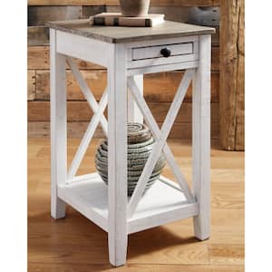 Adalane 14 in. White/Gray Rectangle Wood Accent End Table with USB Ports