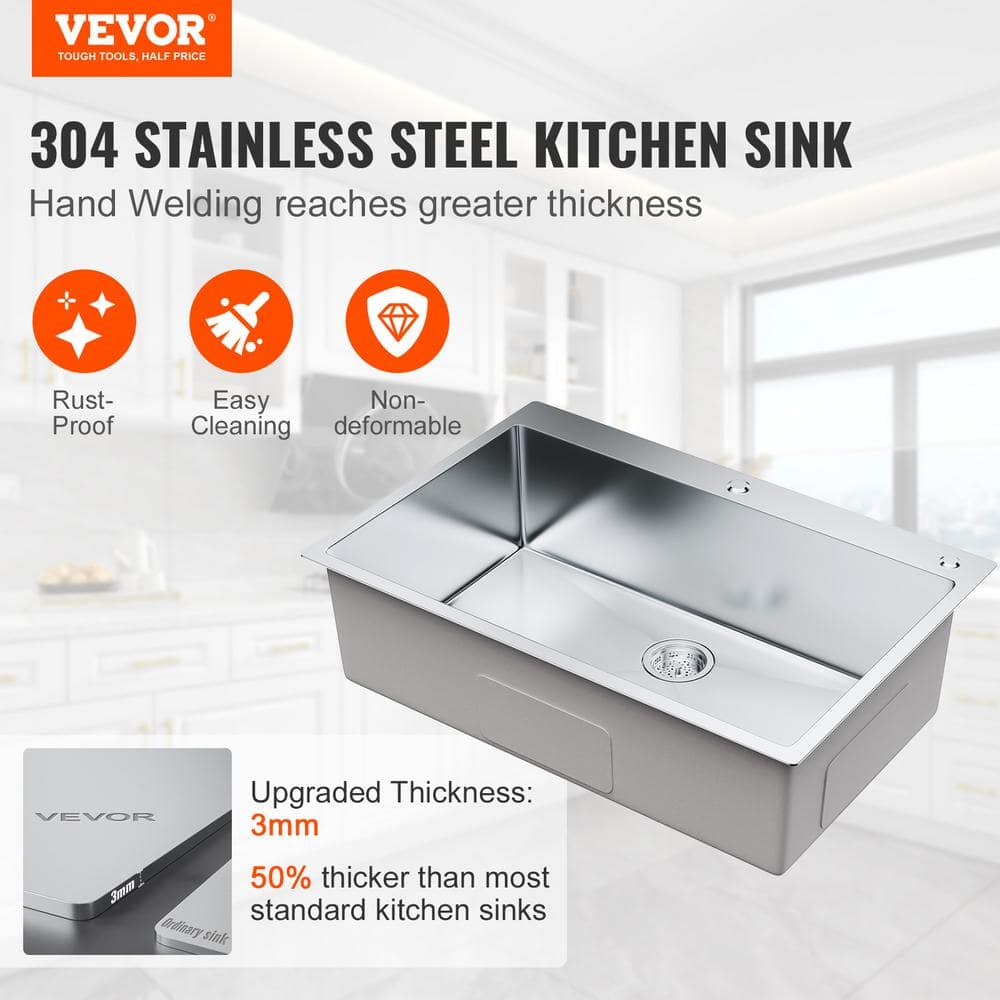 33'' Stainless Steel Single Bowl Top Mount Kitchen Sink