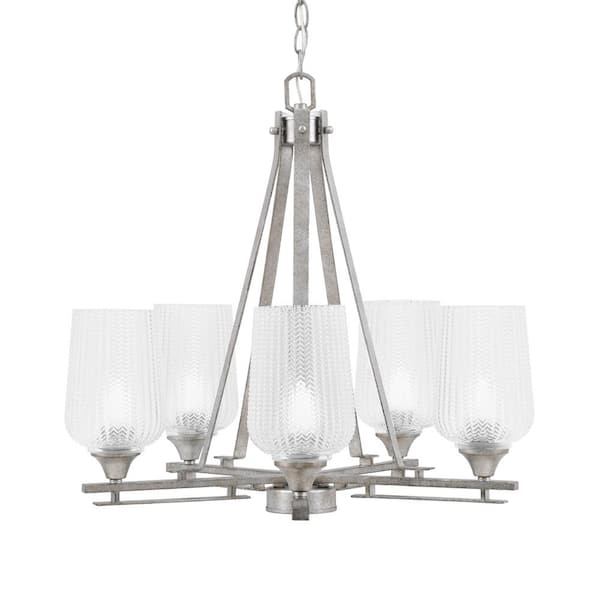 Unbranded Ontario 22 in. 5-Light Aged Silver Geometric Chandelier for Dinning Room with Clear Shades No Bulbs Included