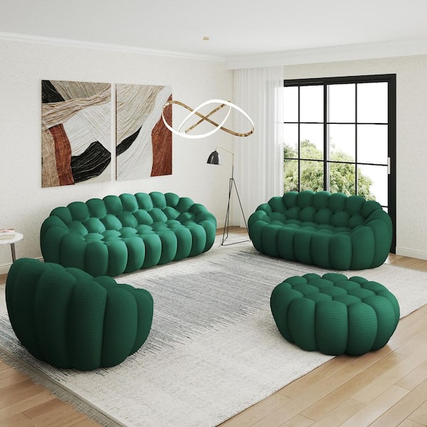 Magic Home Modern 4-Piece Green Mesh Fabric Lazy Floor Bean Bag Living Room Set Curved Bubble Couch Curved Sofa Set