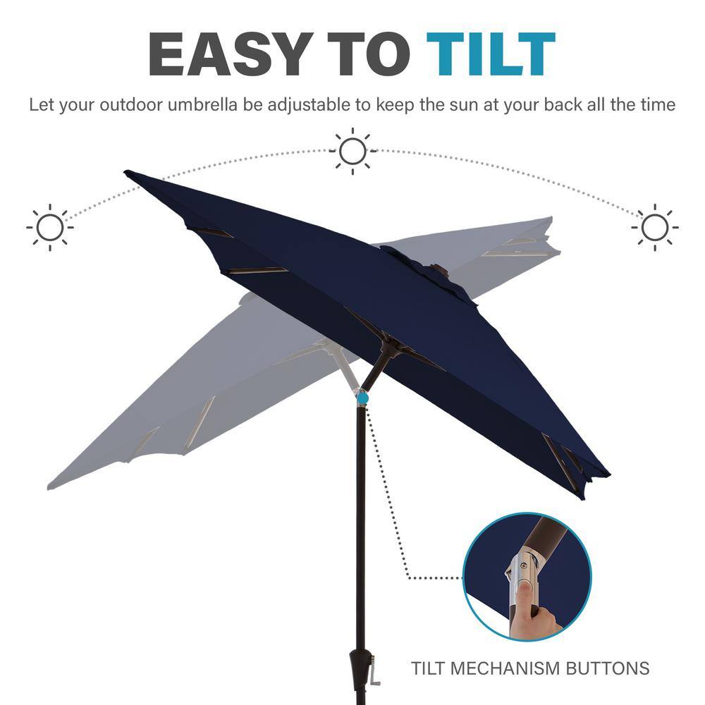 Navy Blue Rectangular Steel Patio Umbrella with Crank Lift