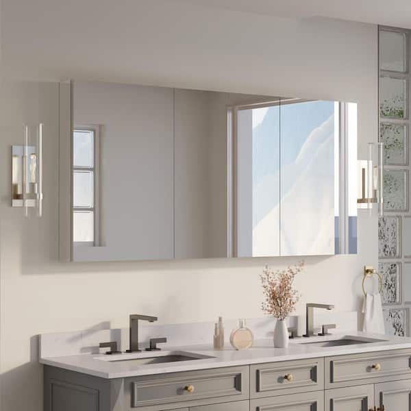 64 in. W x 30 in. H Rectangular Recess/Surface Mount Medicine Cabinet with Mirror, 4-Soft Close Door