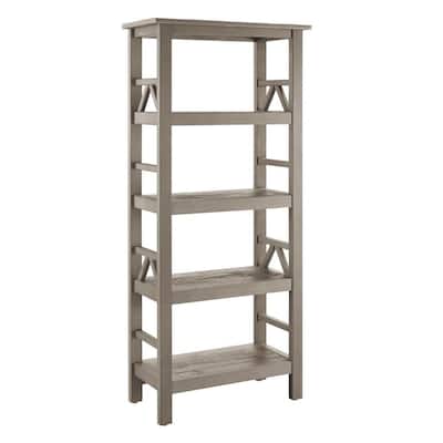 54.45 in. Drift Wood 4-shelf Etagere Bookcase with Open Back