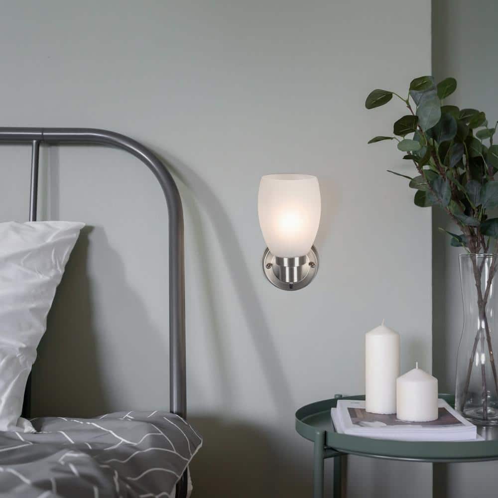 Satin Nickel Frosted Glass Dimmable Wall Sconce