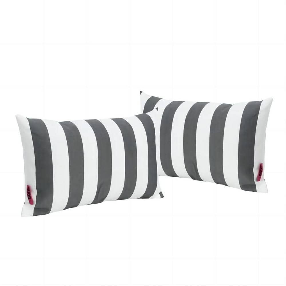 Clihome Outdoor Black and White Stripe Rectangular Bolster Pillow with