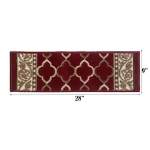 MSRUGS Trellis Collection Red 9 in. x 28 in. Polypropylene Stair Tread Cover Set of 7