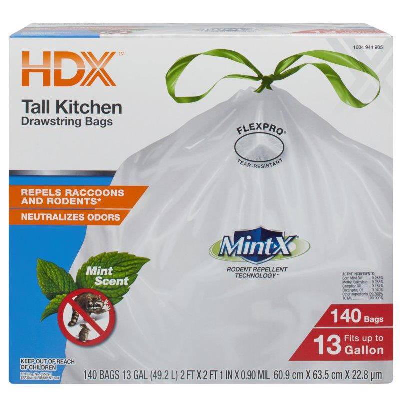 HDX 13 Gal. White Rodent Repellent Tall Kitchen Trash Bags (140Count