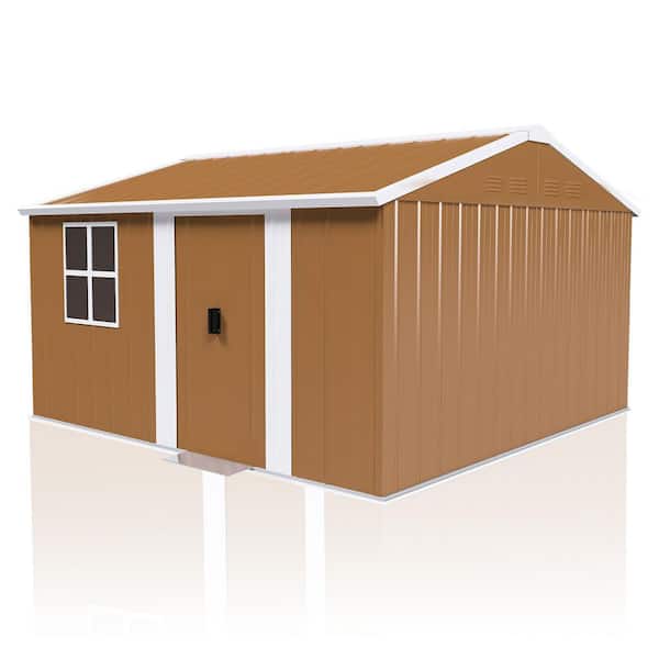 Brown 12 ft. W x 10 ft. D Heavy Duty Weatherproof Outdoor Metal Shed with Windows, Lockable Door, Vents (120 sq. ft. )