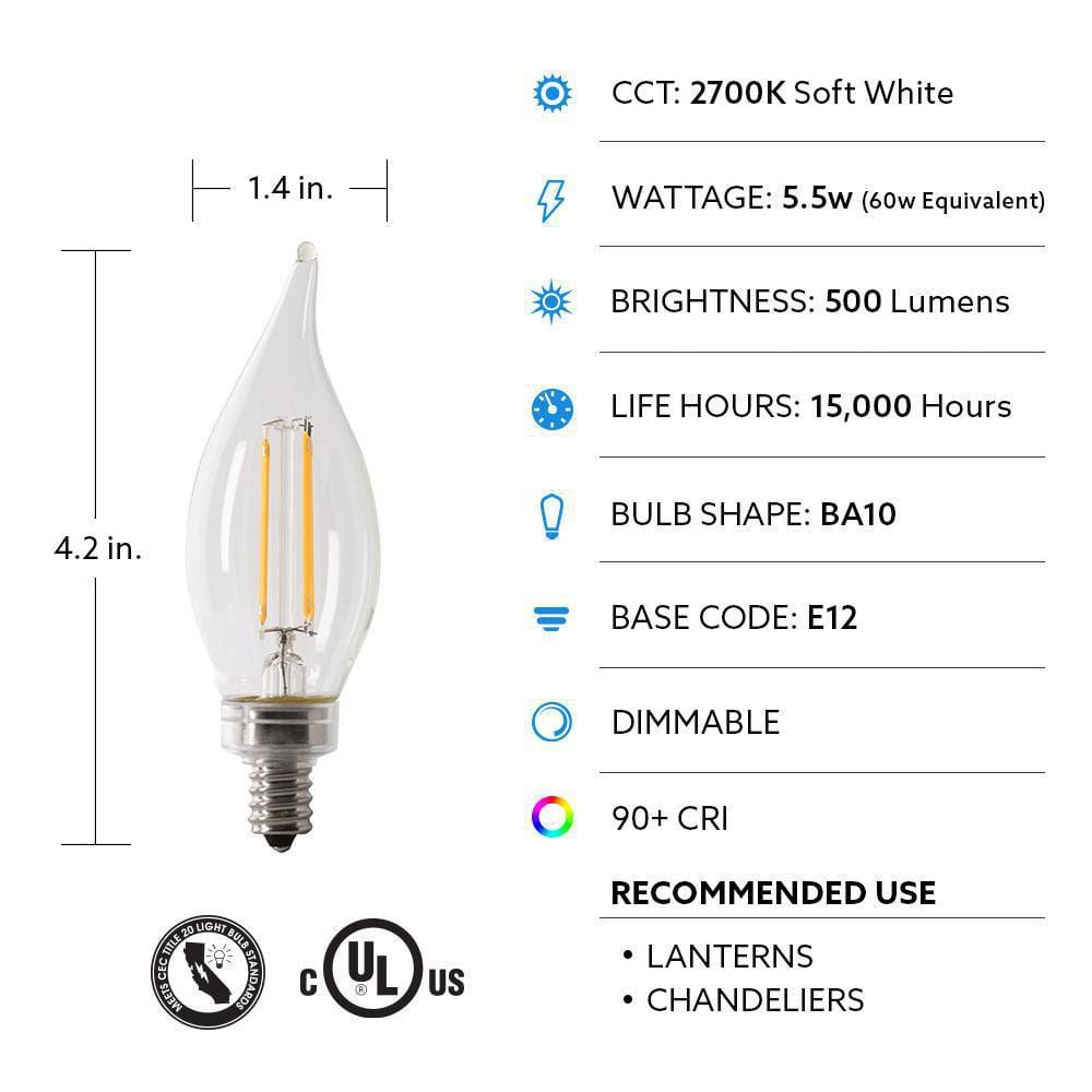 Feit Soft White Flame Tip Dimmable LED Bulb 2-Pack