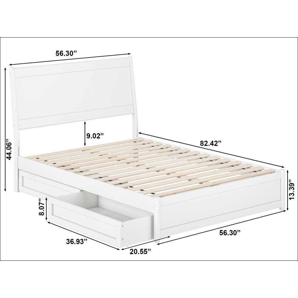 Casanova White Full Wood Platform Bed with Storage Drawers