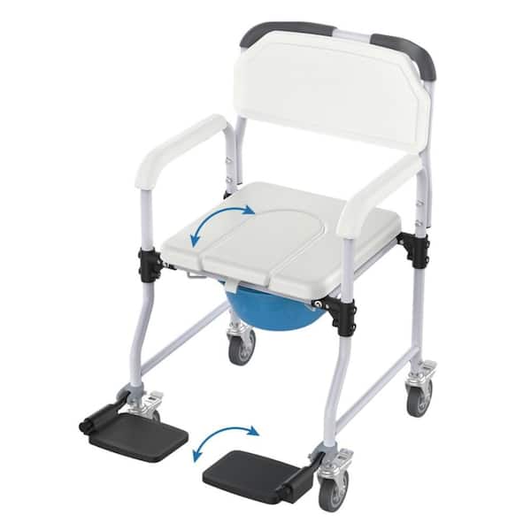 Bedside Commode Chair with 4 Lockable Wheels, Portable Toilet Seat with Arms, Padded Seat, Footrests, Backrest