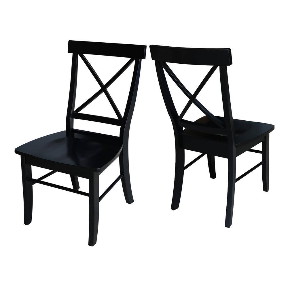 Elegant High-Back Cross Solid Parawood Side Chair in Black - Set of 2