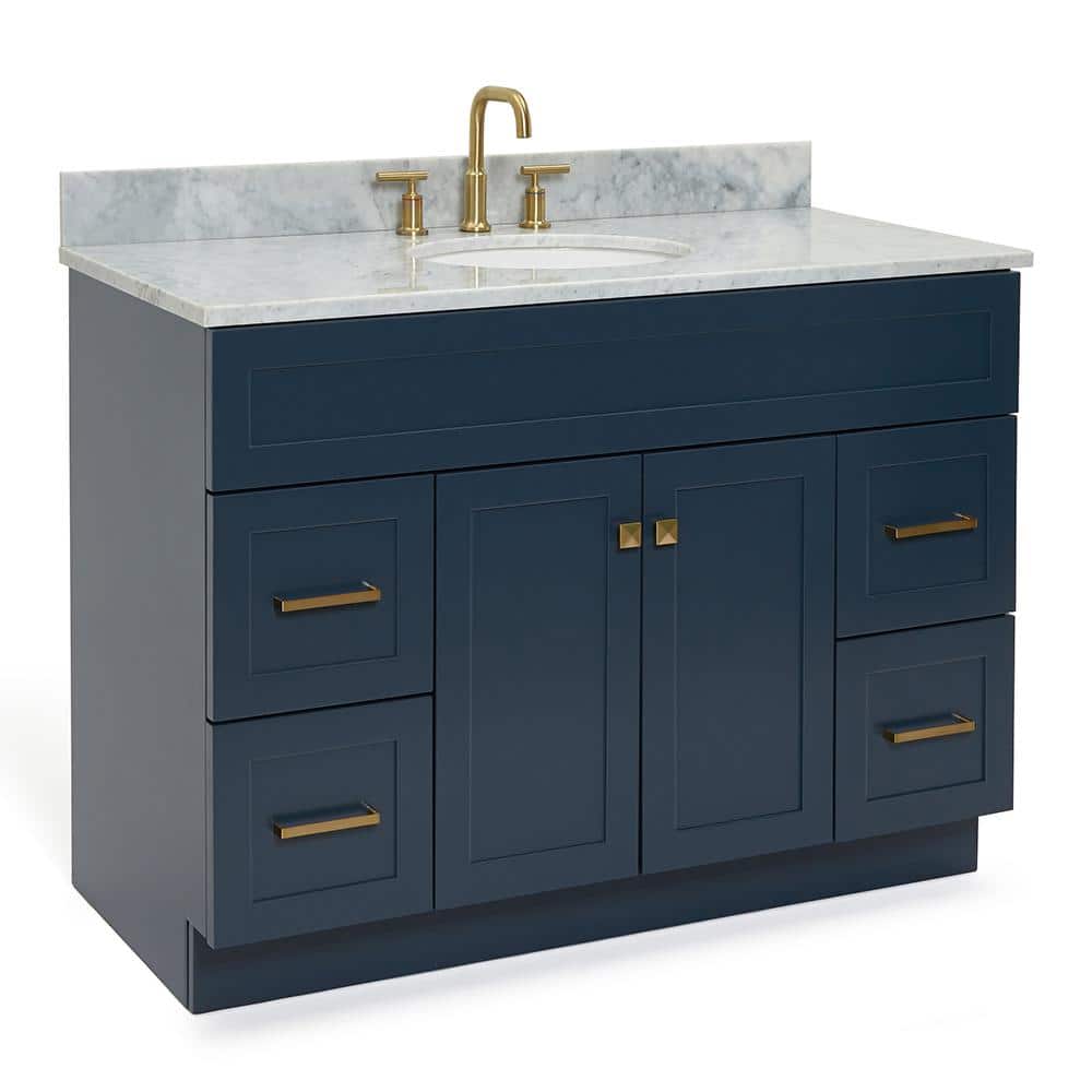 Hamlet 49" Midnight Blue Freestanding Vanity with White Marble Top