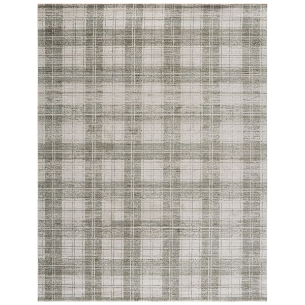 Oxford Plaids 9 ft. x 12 ft. Green/Ivory Modern Plaid Area Rug