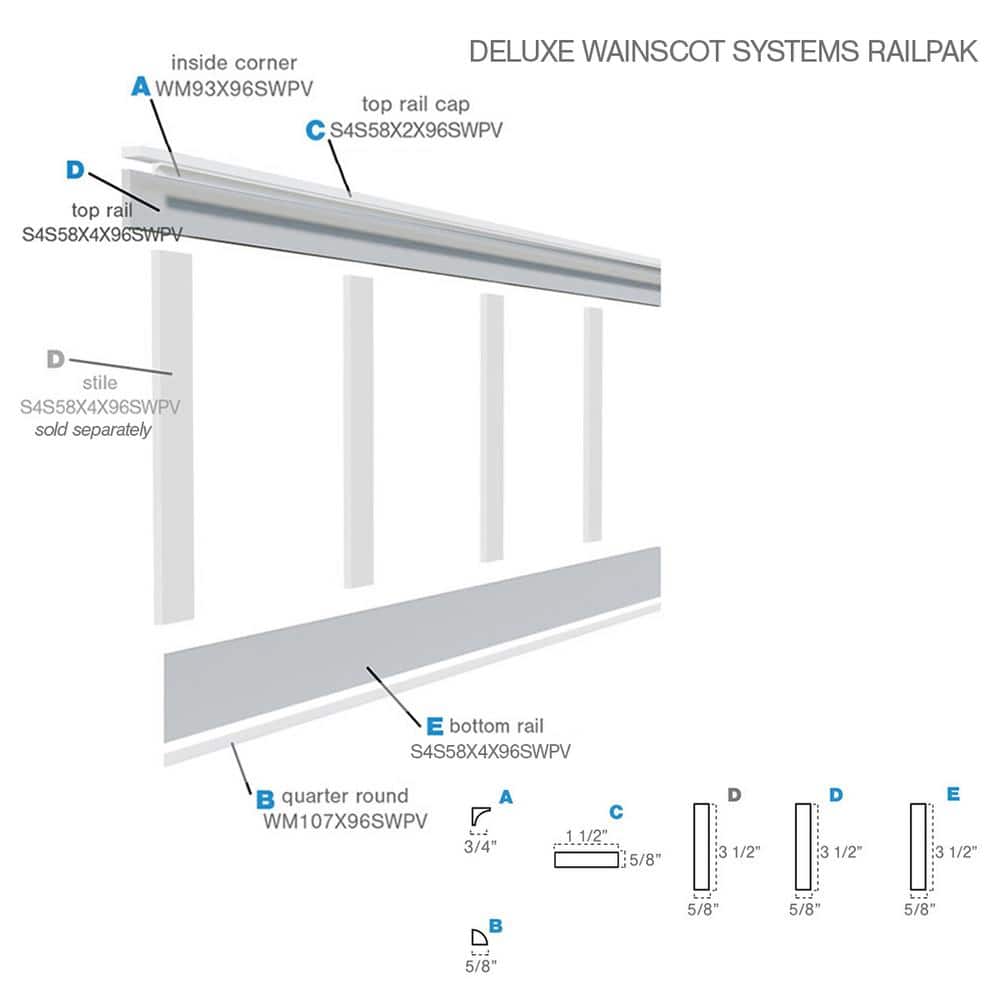 White PVC Shiplap Wall Paneling Kit, 96" Length