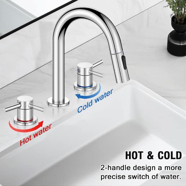 Double handle 8 in. Widespread Bathroom Faucet 3 Hole Bathroom Sink Faucet in Polished Chrome
