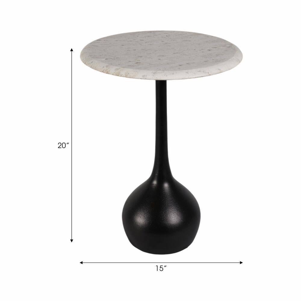 15 in. Brown Round Marble Accent Table - thumbnail 2